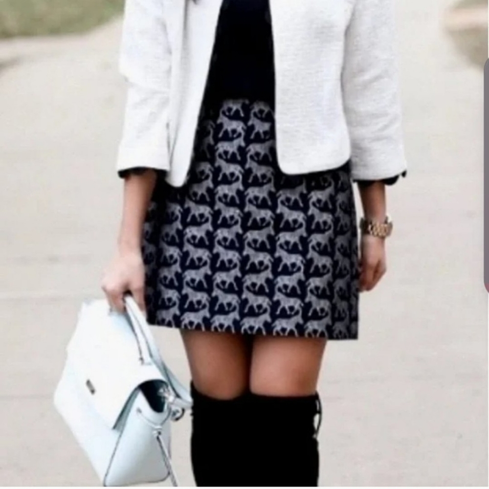 J. Crew Outlet Size 4 Black & Silver zebra pattern pencil mini skirt Poly/cotton